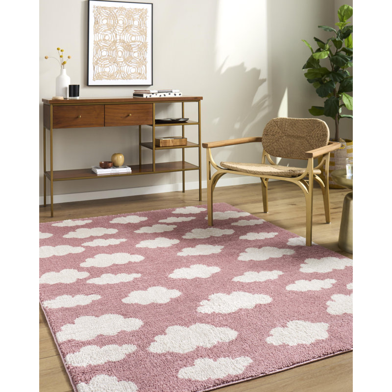 Phung  Machine Woven Rug, Rectangle 5'3" x 7', Pink/Ivory