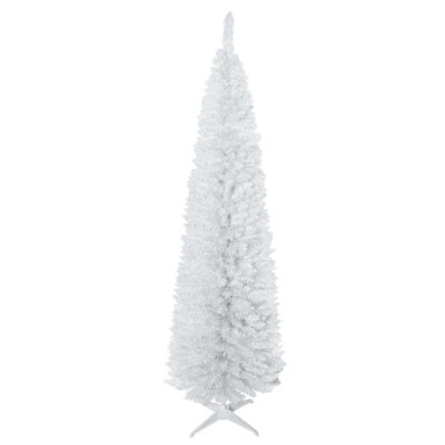 Snow Flocked Artificial Slim Pencil Christmas Tree With Realistic Branches And Plastic Base Stand