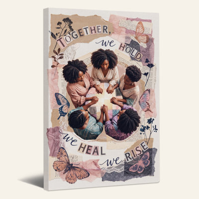 Women Holding Hands in Vintage Collage Canvas Wall Art