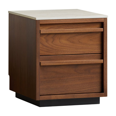 Table de chevet rétro en noyer avec plateau en pierre et 2 tiroirs - Armoire de rangement élégante