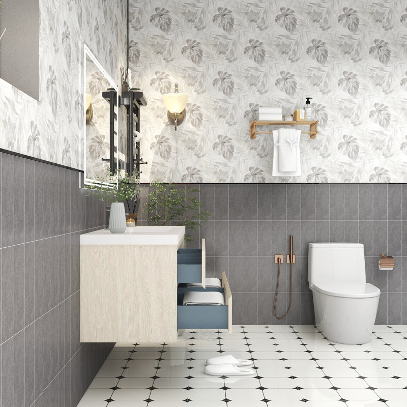 Meuble-lavabo double 59 po avec comptoir en acrylique Comptche, Bois clair