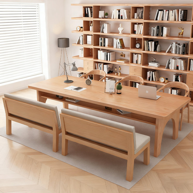 Brown Rectangular Solid Wood desk, 29.53" H x 62.99" W x 27.56" D