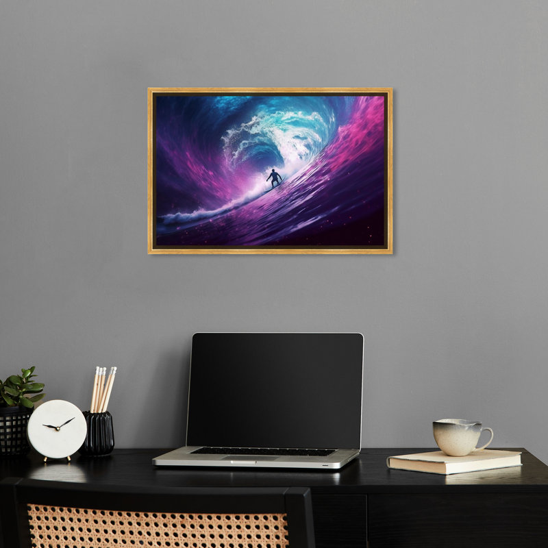 «Galaxy Surf Galaxy Neon Man Cave» par Notoriart, galerie tendue, 36 po x 24 po, Cadre doré, H 37 po x l 55 po