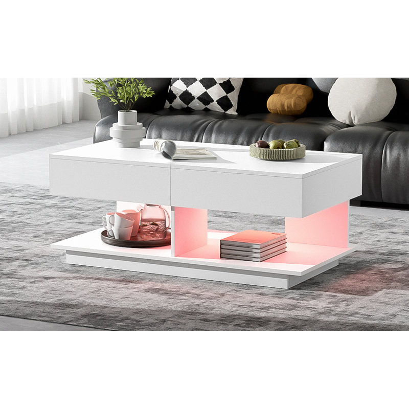 Table basse extensible de 41,3 po à 76,7 po, table basse centrale efficace avec plusieurs compartiments de rangement, table basse réglable multifonctionnelle avec espace de rangement caché pour le salon