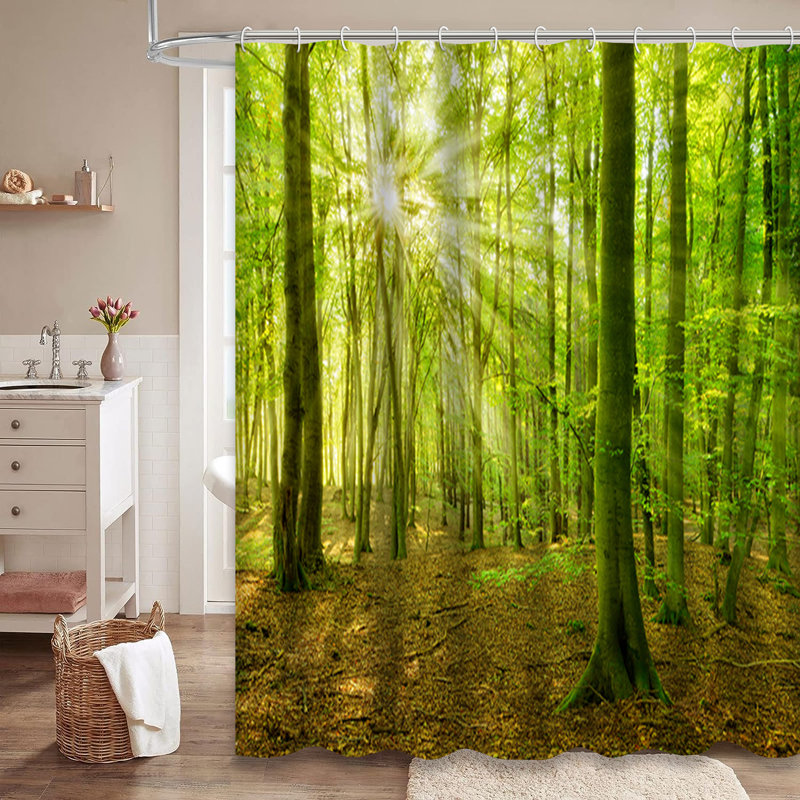 Sunbeams Forest Fog Bright Natural Shower Curtain with 12 Hooks, L 72 po x l 78 po