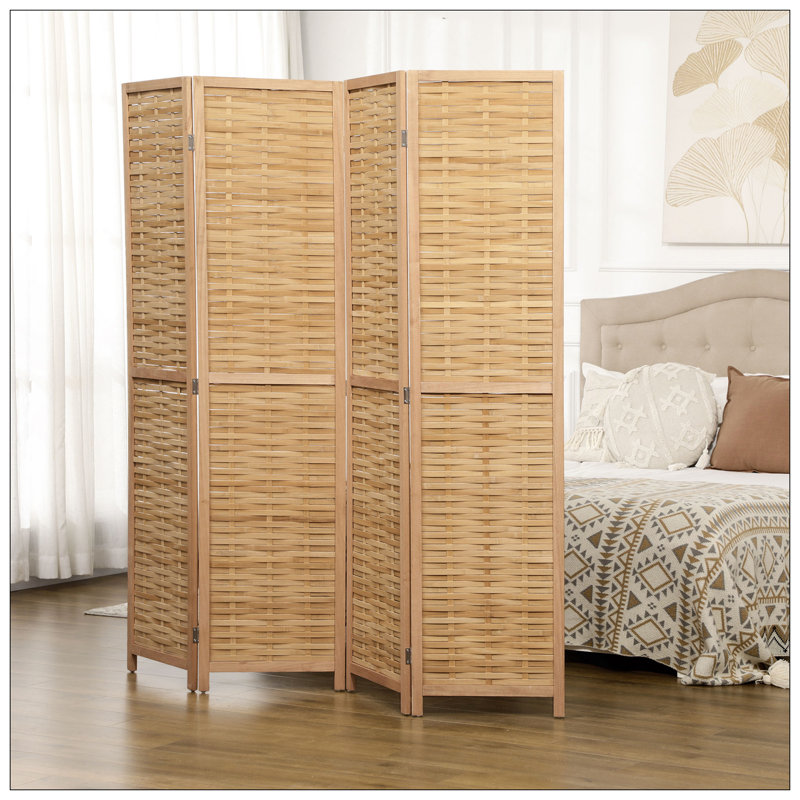 Paravent à 4 panneaux en bambou de 5,5 pi de hauteur, paravent pliable portable, tissé à la main pour la maison et le bureau, naturel