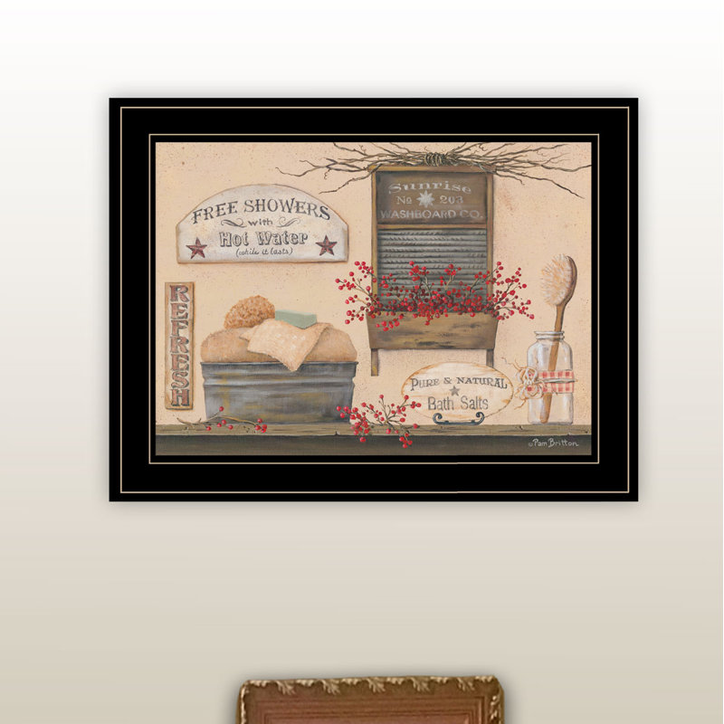 «Free Showers» par Pam Britton - Reproduction d'art sur papier encadrée, Cadre noir