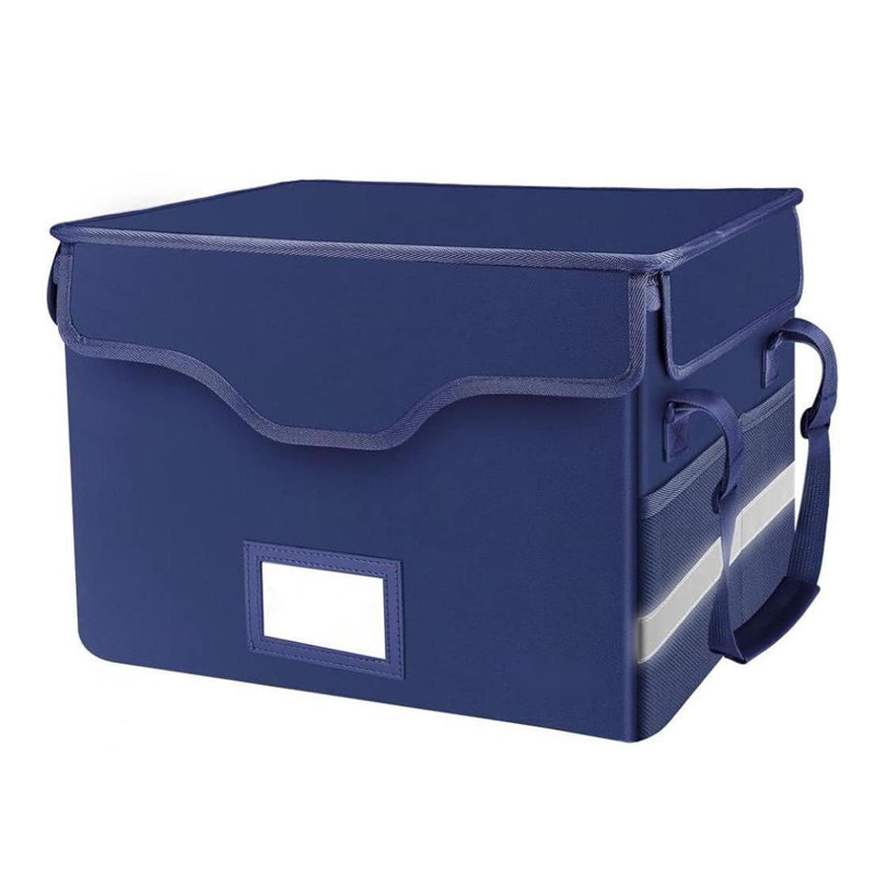 File Box Fireproof Document Box With Lock,File Storage Organizer Box With Insert Pocket,Collapsible Portable File Box Home Office File Cabinet With Handle For Hanging Letter/Legal Folder,Blue