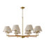 Lustre 8 lumières en métal doré et corde avec abat-jour en tissu