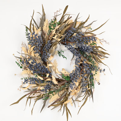 24" Artificial Bohemian Fall Harvest Blossom Cluster Pampas Grass Berry Front Door Wreath For Thanksgiving Day