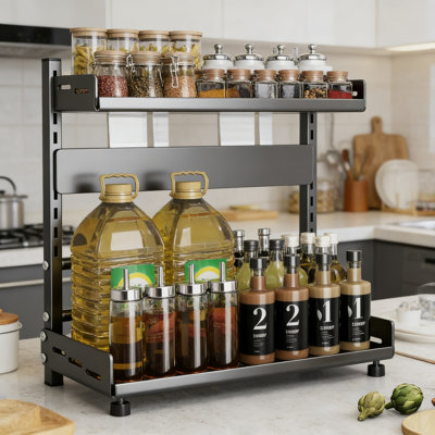 Étagère à épices réglable à 2 niveaux pour armoire - Tablette en métal robuste résistante à la rouille pour le garde-manger et le rangement de la salle de bain