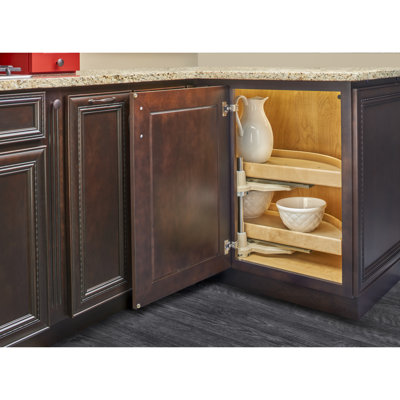 38" Maple Two-Tier Half-Moon Optimizer w/ Pivot and Slide Hardware for 18" Blind Corner Cabinet Openings