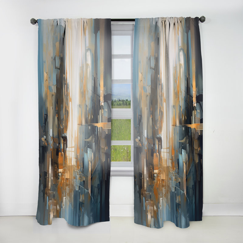 Mélange géométrique orange bleu - Rideau moderne - Velours obscurcissant - 1 panneau, L 52 po x L 90 po