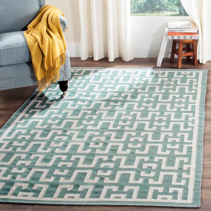 Tapis géométrique en soie / laine / ivoire à tissage plat Rodgers, Rectangle 4 pi x 6 pi