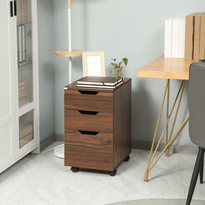 Armoire roulante 3 tiroirs pour bureau, grain de bois brun, espace de rangement supplémentaire