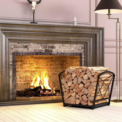 Firewood Log Rack, Iron Wood Lumber Storage Holder For Fireplace, Heavy Duty Log Storage Bin For Firepit Stove Accessories Indoor - Perfect Construction - No Any Screw To Install