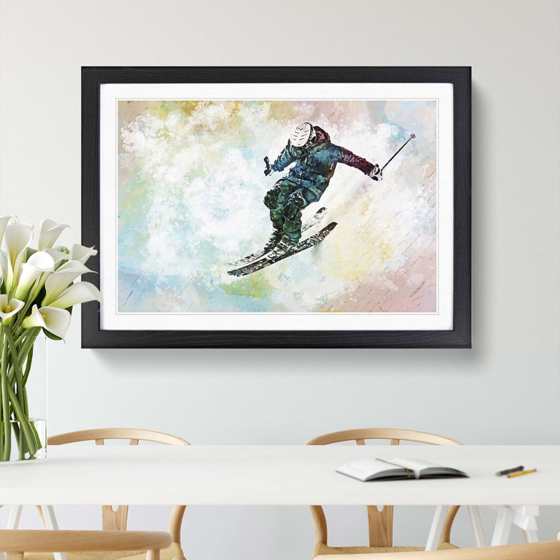Skiing in Abstract - Picture Frame Painting Print, Black Framed, 27cm H x 36cm W x 2cm D