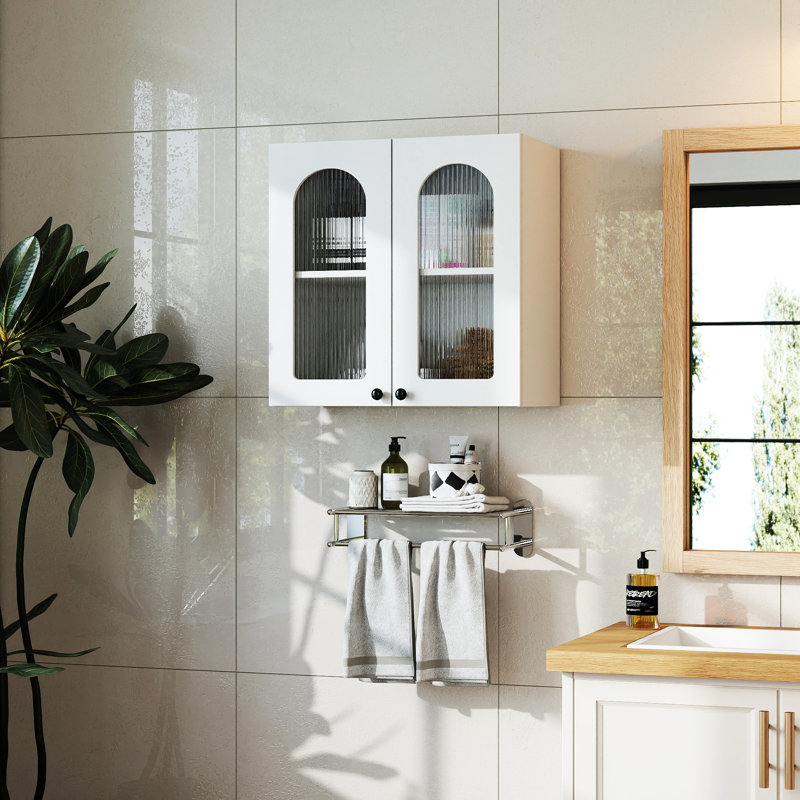 Armoire murale avec porte en verre arquée pour le couloir du salon - conception d'espace, largeur de produit de 12,58 po, rangement de cuisine flottant approprié, maximise l'espace vertical, hauteur de 23,81 po