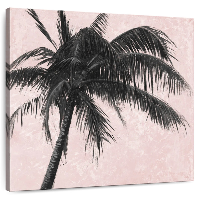 Palmier gris Harnek sur fond rose II, H 36 po x l 36 po