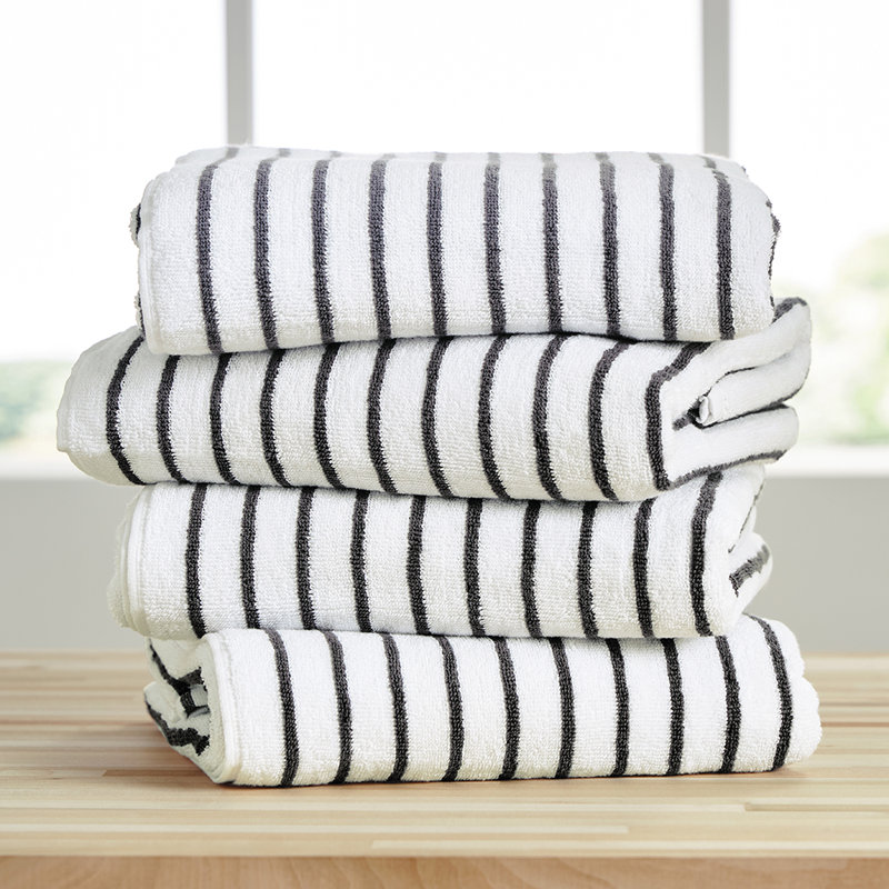 4 Pack Cotton Cabana Stripe Beach Pool Towels, Grey