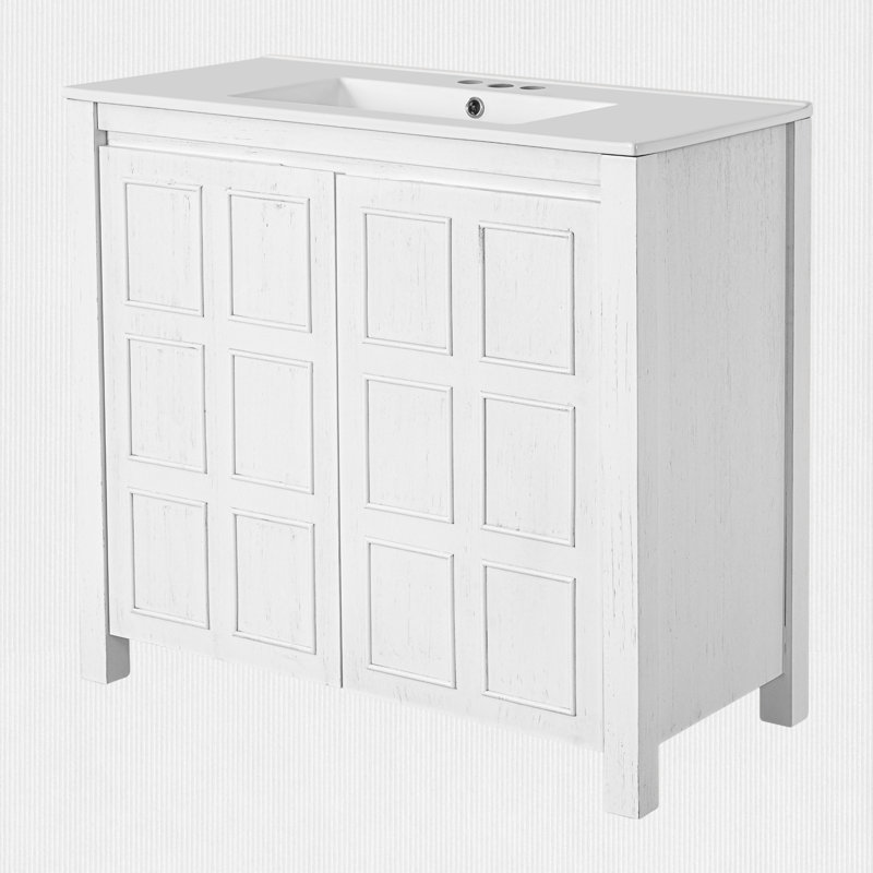 Meuble-lavabo 36 po avec lavabo et tablette réglable, Blanc antique