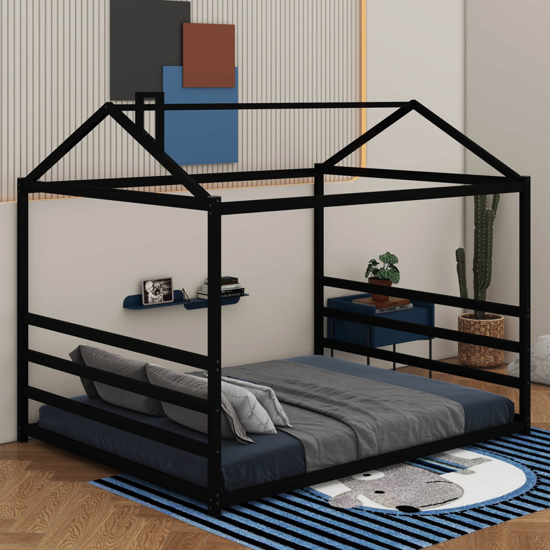 Lit plateforme en métal, Noir, Grand lit