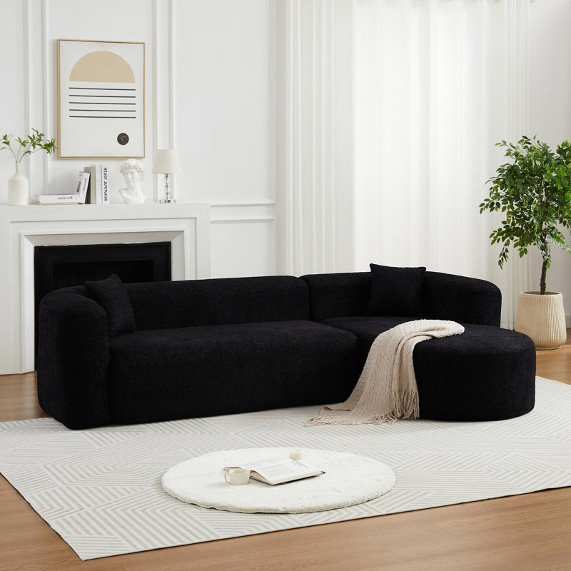 Canapé modulaire de luxe à dossier incurvé de 109,4 po, deux coussins décoratifs en chenille et canapé en nuage minimaliste et confortable en forme de L (méridienne droite)
