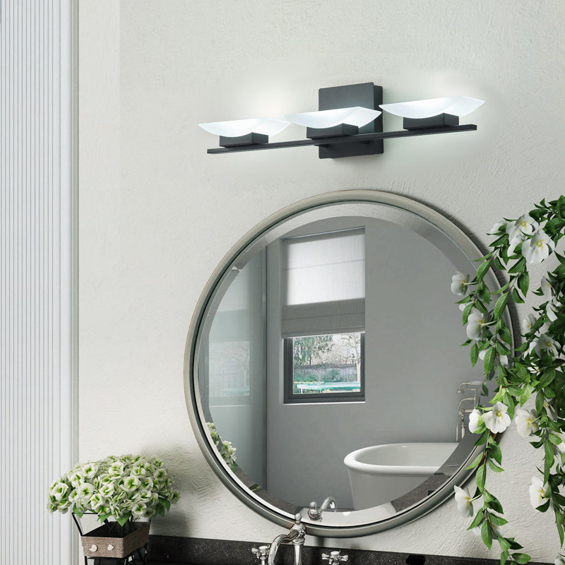 Éclairage pour meuble-lavabo à 3 ampoules DEL, métal noir et acrylique, à intensité variable, certifié ETL, 6000K