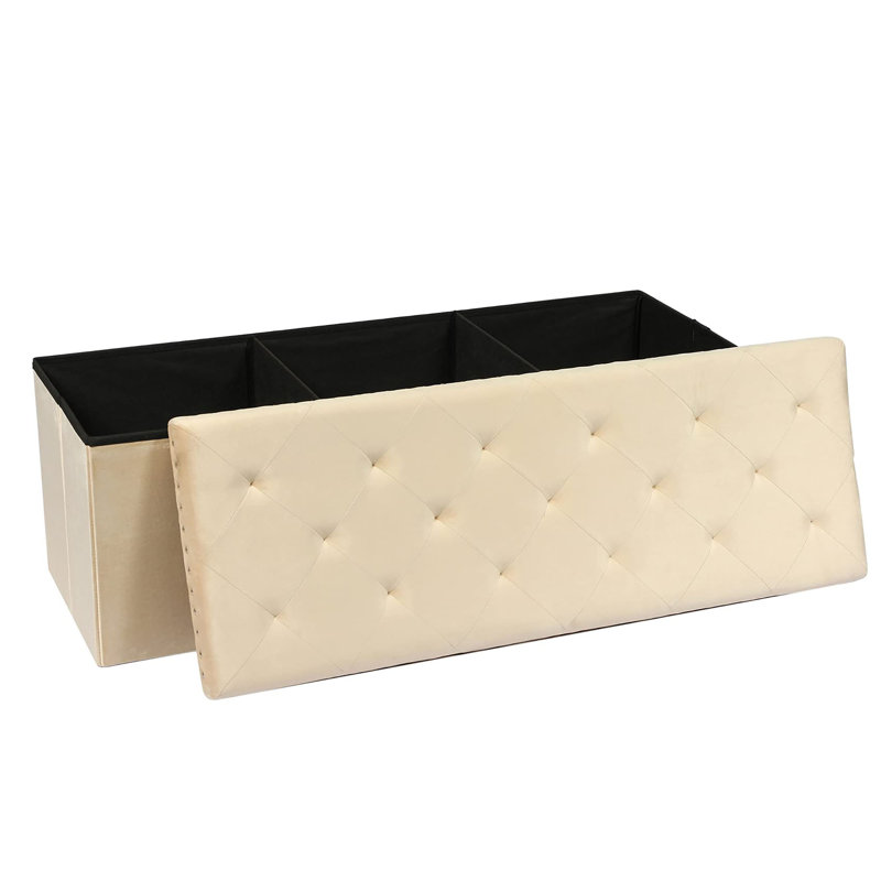 Banc de rangement avec repose-pieds pliant, Beige