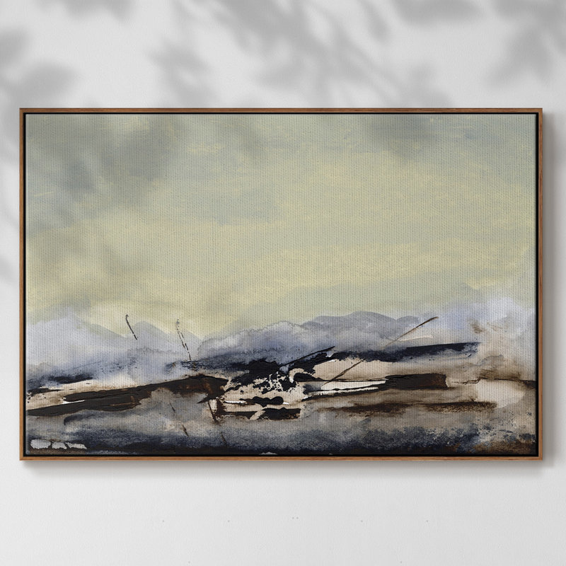 Shanthih II, peinture sur toile encadrée, H 17 po x l 25 po x P 2 po, Cadre noyer