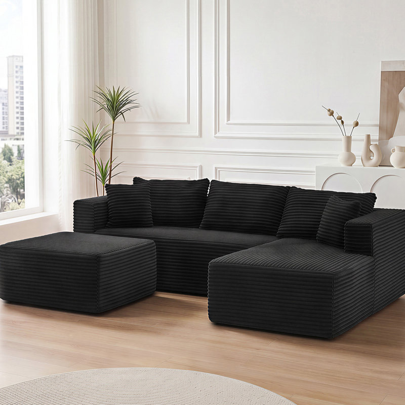Canapé modulaire Cloud Couch avec rangement et méridienne, Tissu noir