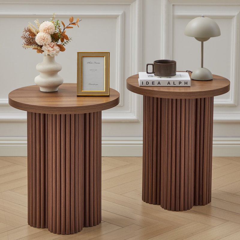 Table de bout ronde à bout rond avec piédestal (ensemble de 2), Walnut