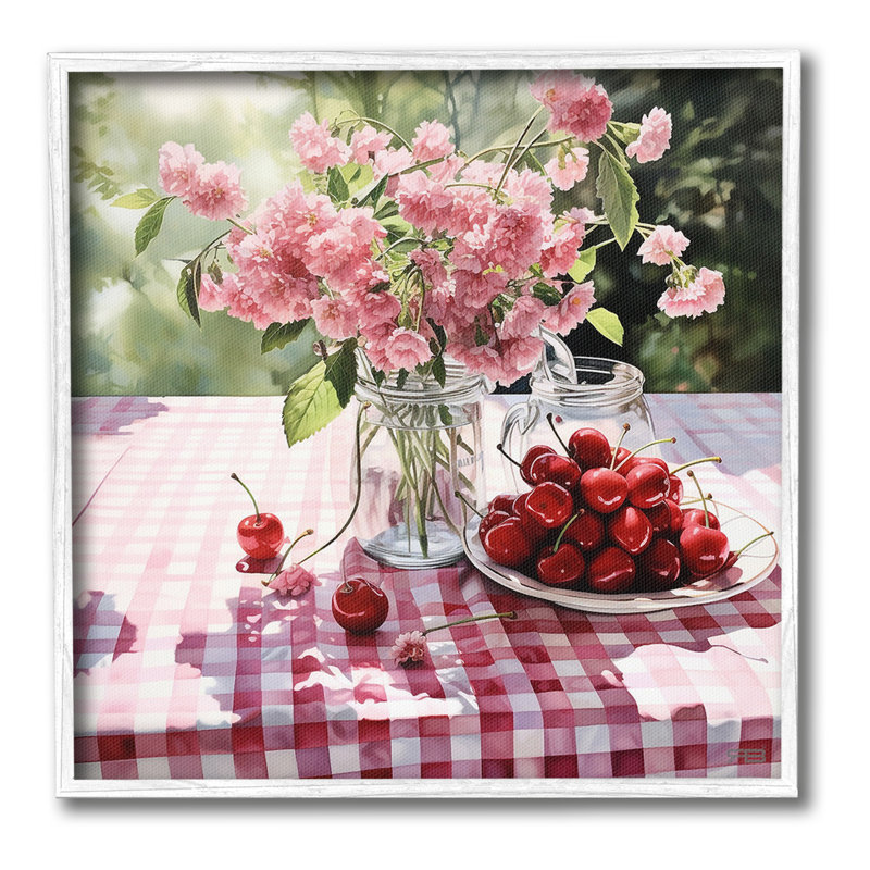 «Spring Snacks on Plaid», estampe numérique encadrée par RB, Giclée encadrée noir minuit, H 24 po x l 24 po