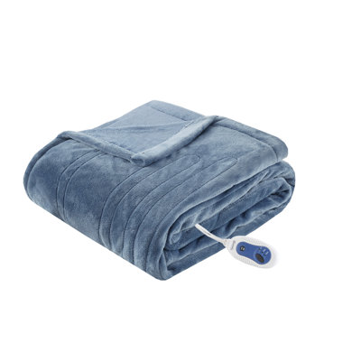 Heated Plush Sapphire Blue Machine Washable Auto Shut-Off Oversized 60x70 Throw