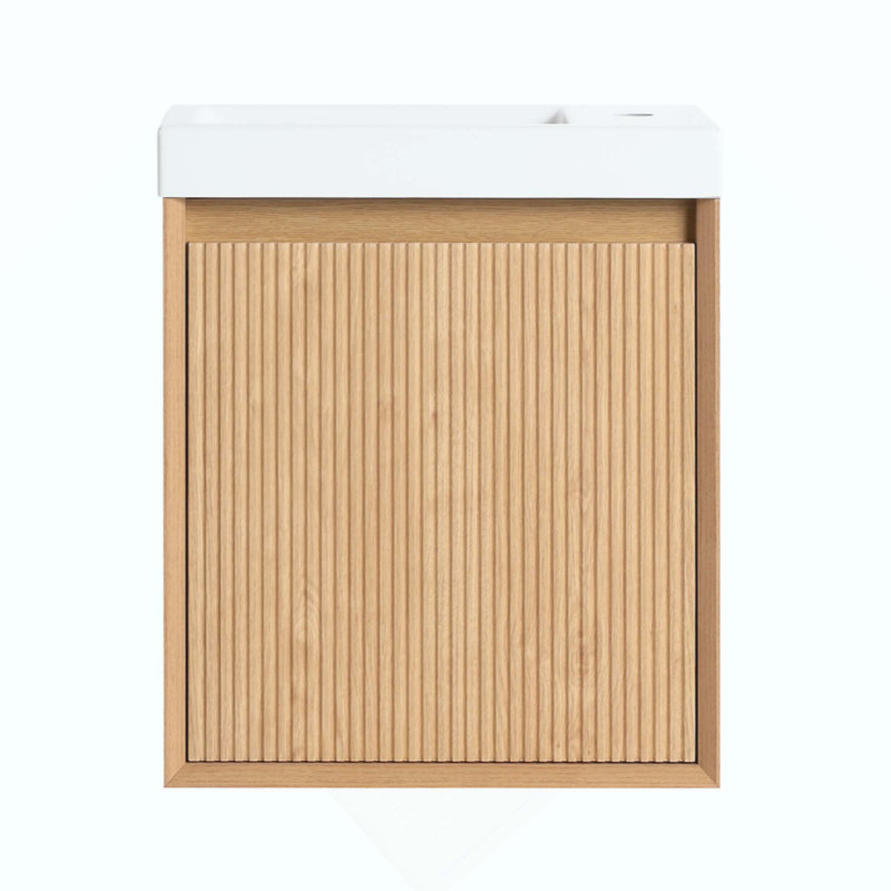 Ensemble de meuble-lavabo mural avec lavabo en résine, porte simple fermée, ensemble d'armoires de salle de bain, panneau de fibres à densité moyenne