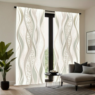 Rideaux filtrant la lumière à 2 panneaux, décoration élégante élégante à motif de feuilles abstraites, passe-tringle facile à suspendre, habillage de fenêtre toutes saisons pour le salon, la chambre à coucher et la décoration de l'armoire