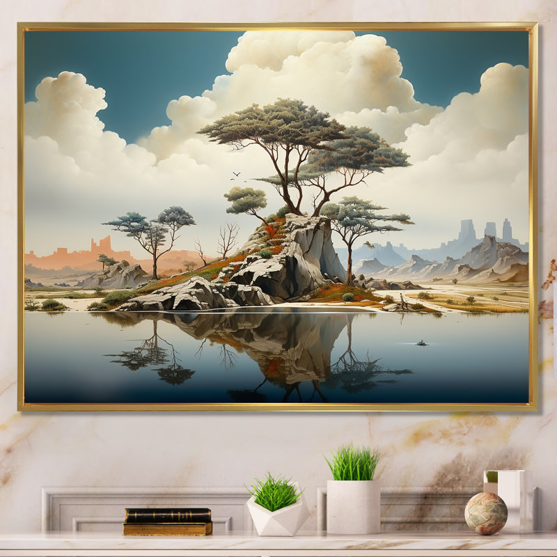 «Mind-Blowing», art mural paysage abstrait, Cadre flottant doré, H 34 po x l 44 po x P 1,5 po