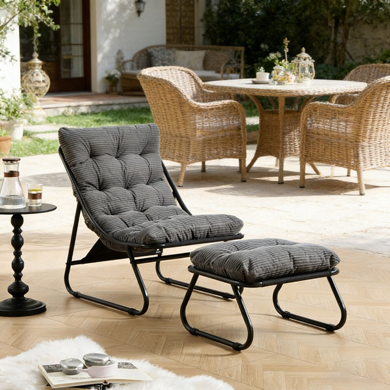 Chaise longue d'extérieur avec repose-pieds pour patio, Gris - 1