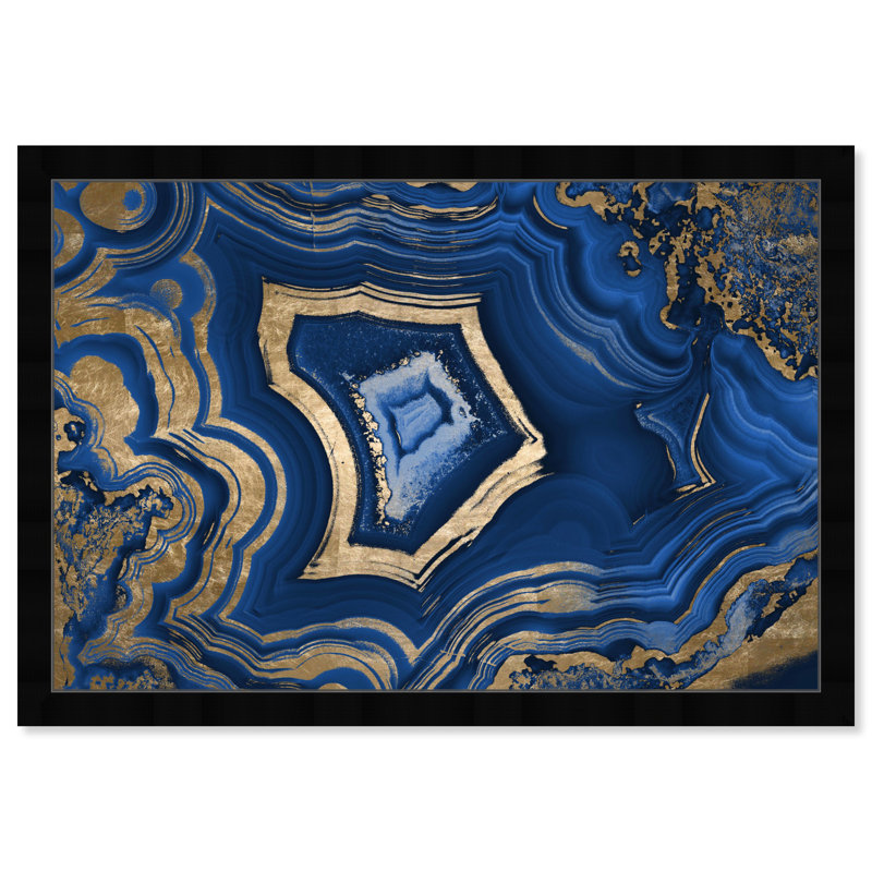«Blue and Gold Abstract Geode» par Oliver Gal - reproduction, Cadre noir, H 12 po x l 12 po