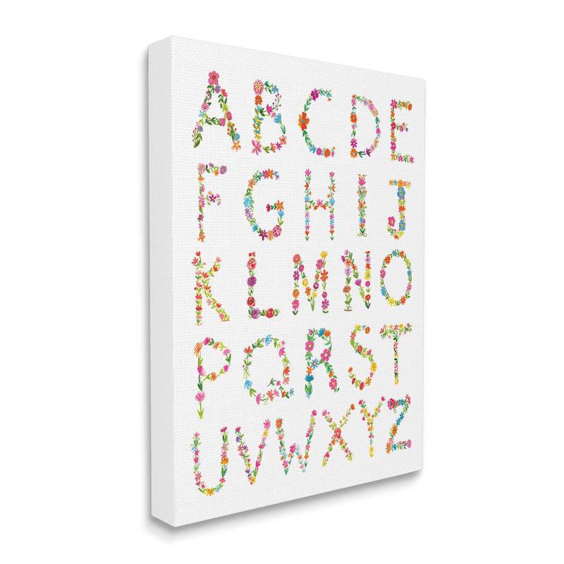 «Floral Motif Alphabet» par Farida Zaman - Art textuel sur toile, Toile tendue, H 40 po x l 30 po