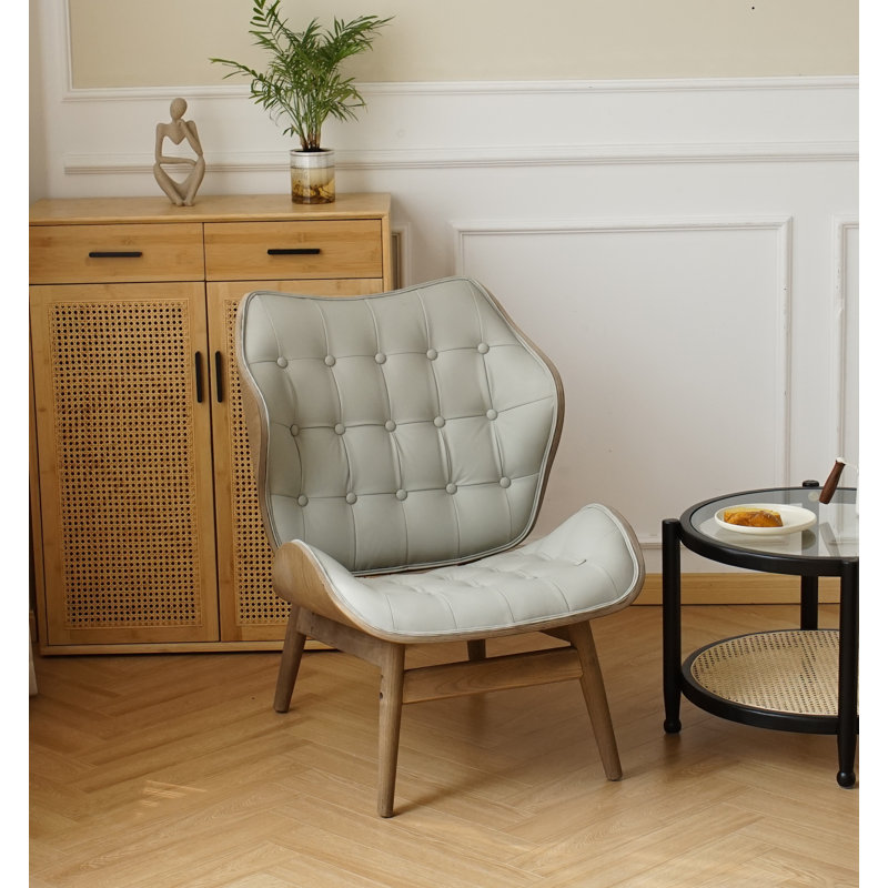 Jeyshan Upholstered Tufted Wingback Chair, Gray Faux Leather