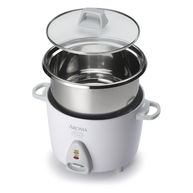 Casserole intérieur de type cuiseur à riz en acier inoxydable AROMA® Select Stainless®, 14 tasses, Blanc