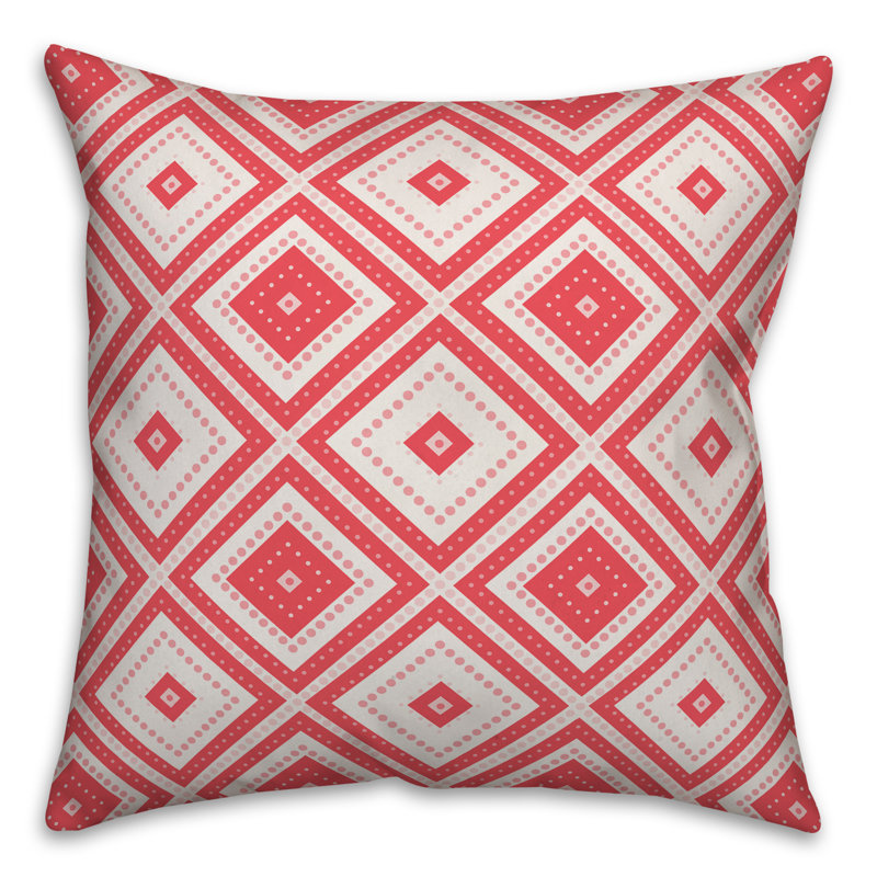 Geometric Outdoor Throw Pillow, Polyester/Polyfill, 18" x 18", Light Red/White