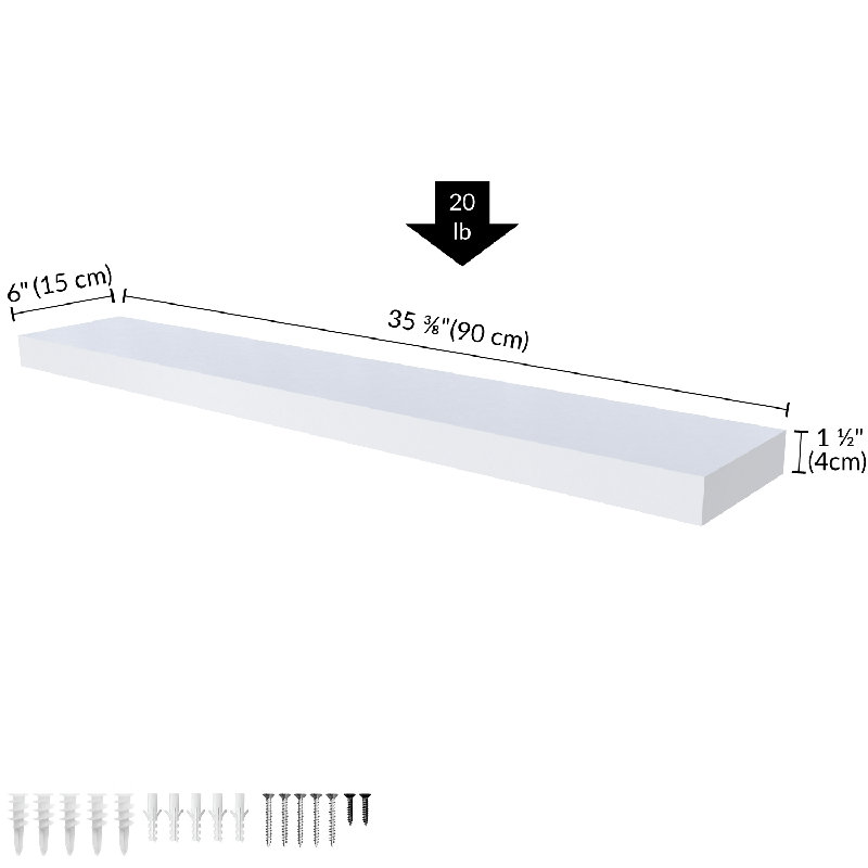 Sydney 36" W x 6" D Floating Shelf with Invisible Wall Mount Bracket, White