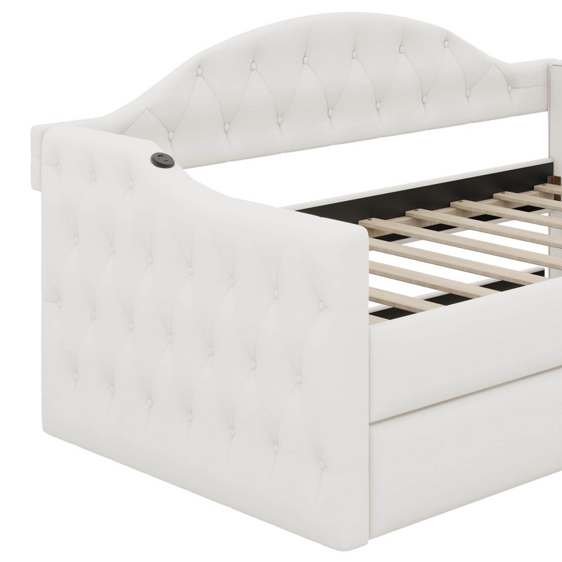 Lit de jour rembourré avec couchette, Beige, Lit simple