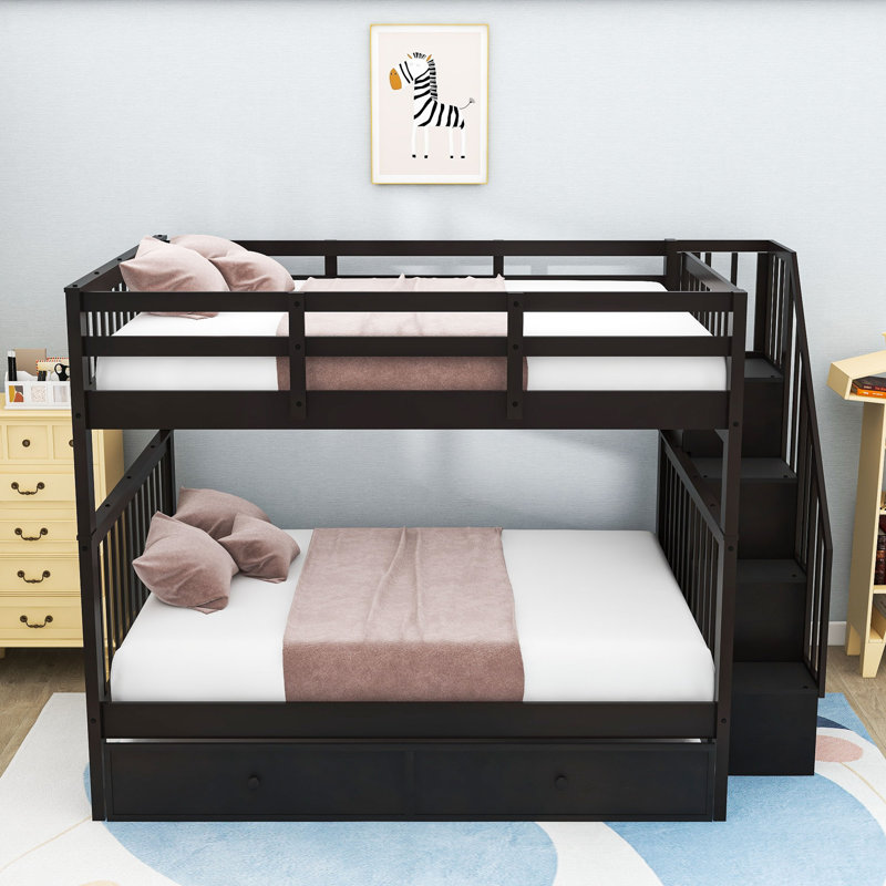Gular Kids Full Over Full Bunk Bed with Trundle with Drawers, Espresso