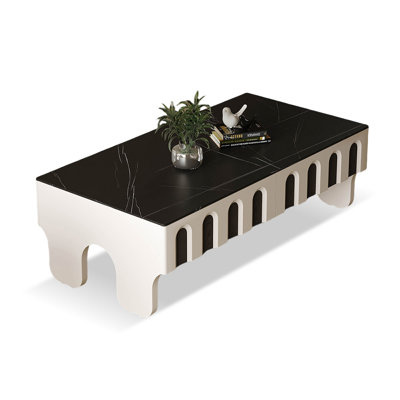 Table basse rectangulaire en bois manufacturé 47,24 po noir + blanc