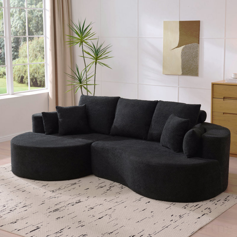 106 po Canapé modulaire courbé en tissu 2 pièces Cloud, Tissu noir