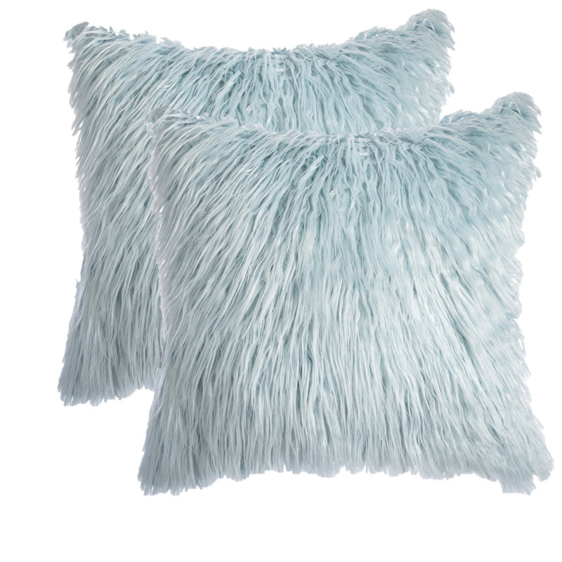Faux Fur Throw Cushion Square Pillow Cover Only, 20" x 20", Light Blue
