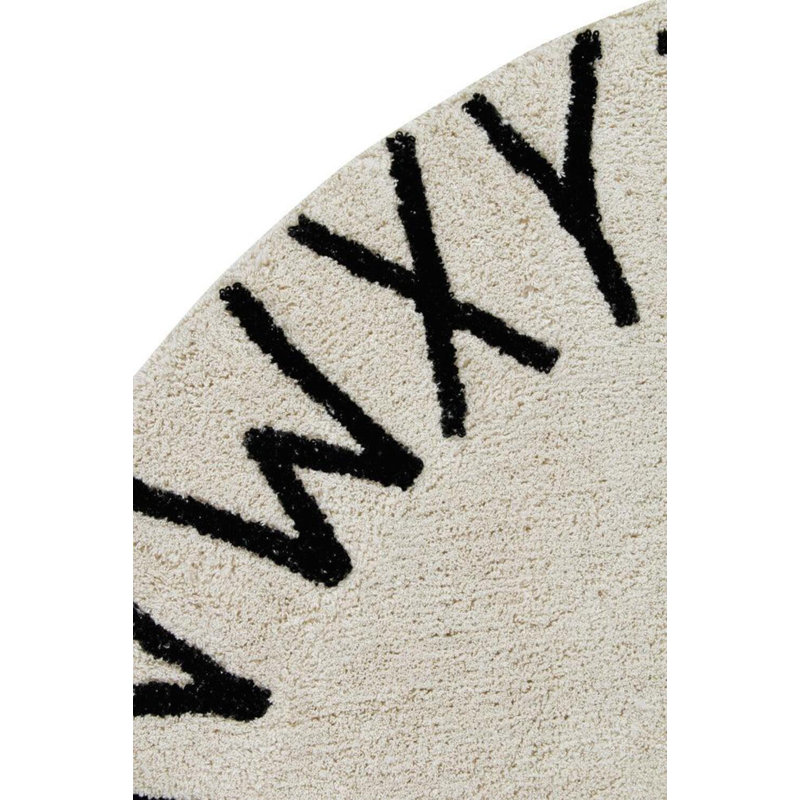 Washable Round Rug ABC Natural - Black